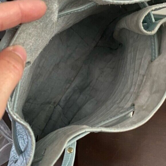 Mansur Gavriel Mini Bucket Bag Gator Blue Alligator Print Drawstring Crossbody - Picture 5 of 9